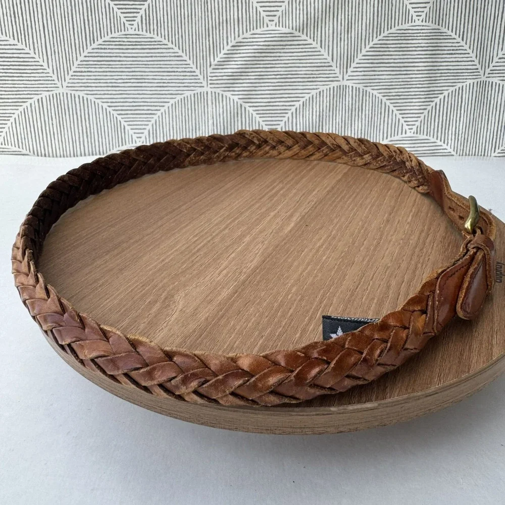 Brighton Well worn braided raised Brown Leather Belt Brass Buckle Size‎ 34